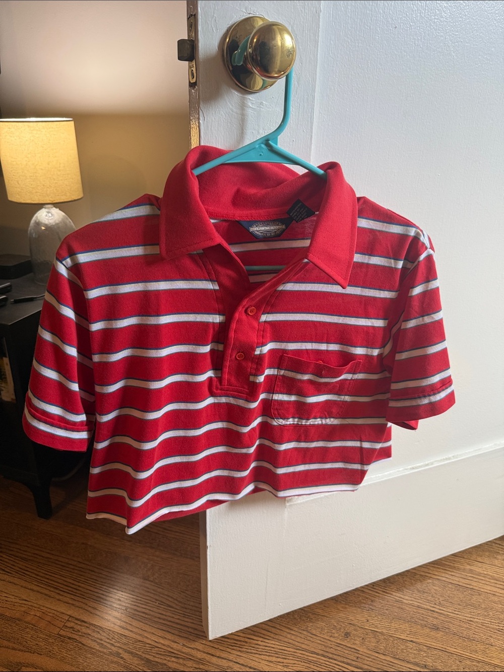 Vintage Red Striped Crop Polo Top